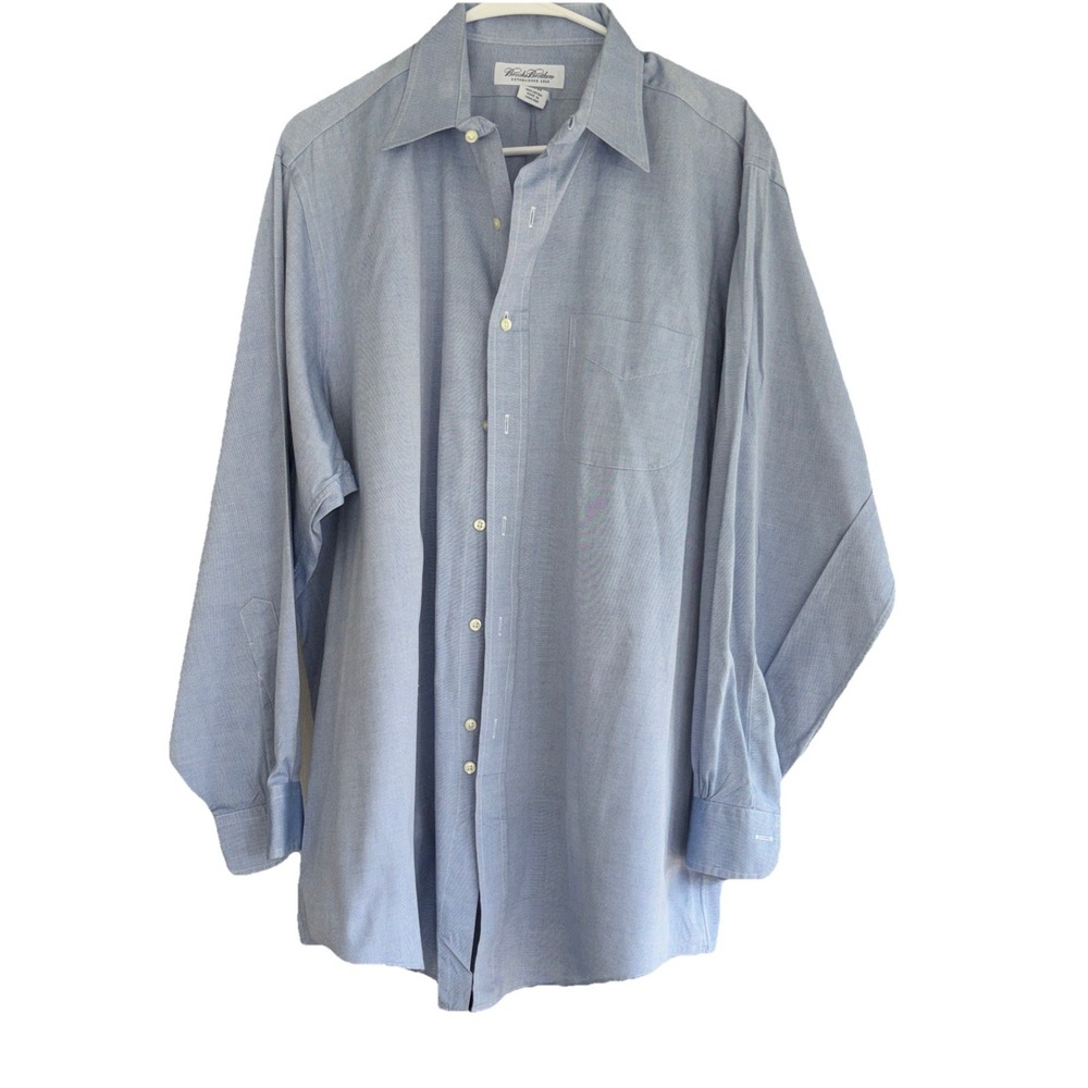 Brooks‎ Brothers Shirt Mens 17.5 34 Solid Blue All Cotton Original Polo Oxford